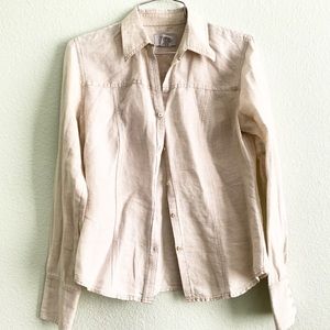 ANN TAYLOR LOFT vintage linen cotton button up shirt top long sleeve Small